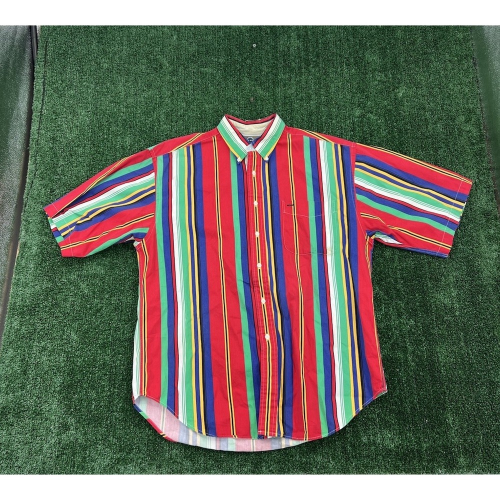 Vintage Deep River Men's L Striped Button Down Short Sleeve Shirt